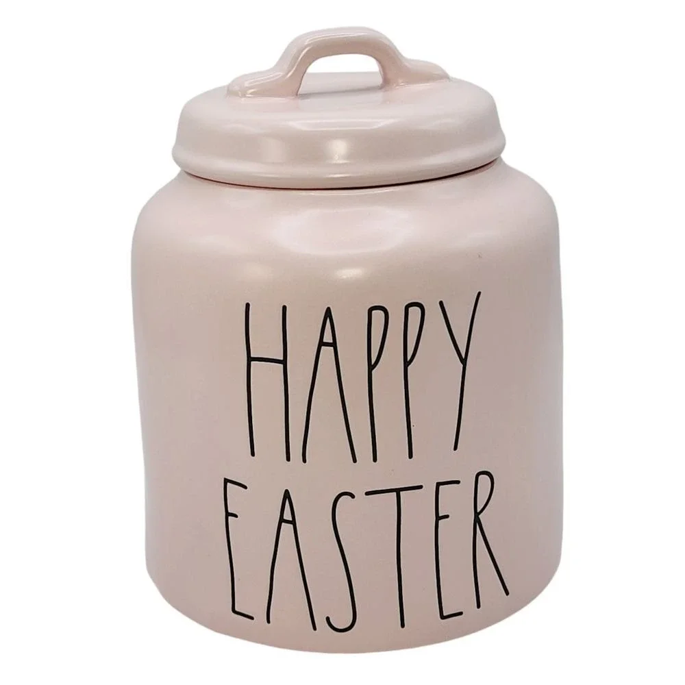 Rae Dunn Happy Easter Pink Ceramic Canister Cookie Jar 8.5in Artisan